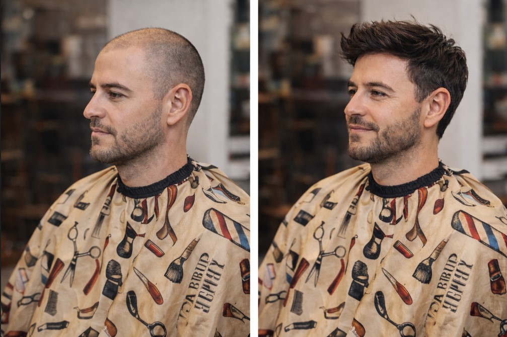 Antes y después - Prótesis capilar (ejemplo)